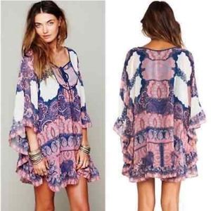 NWT Free People Marla Dreams Poncho Dress S Navy & Pink
